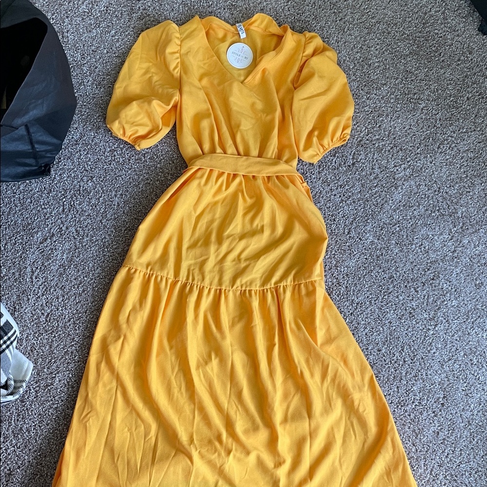 Bright Yellow Puff Sleeve Dress NWT